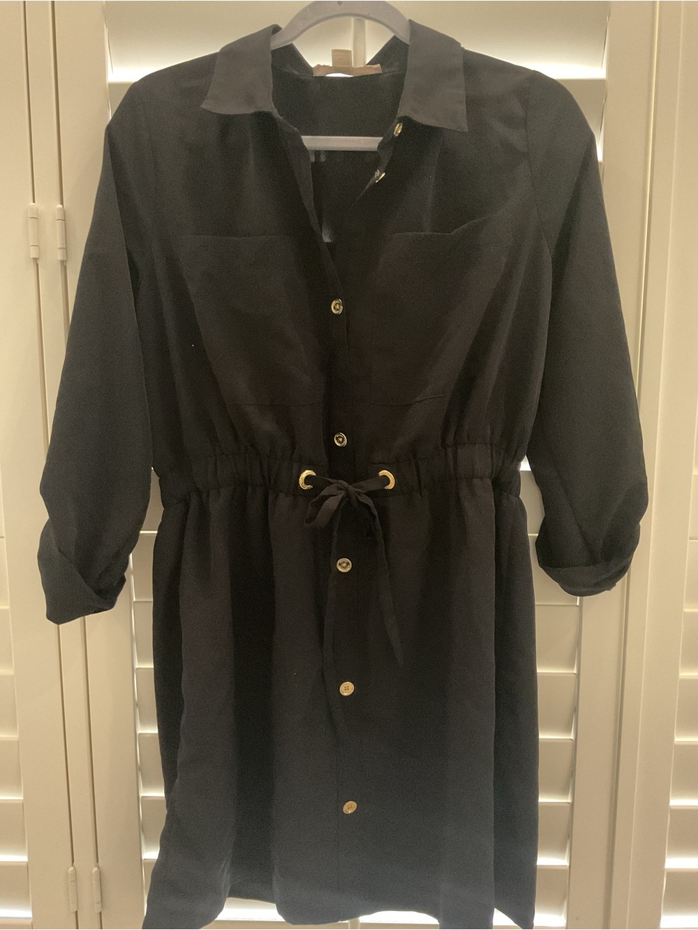 MICHAEL Michael Kors Black Long-Sleeve Button-Front Waist-Tie Dress